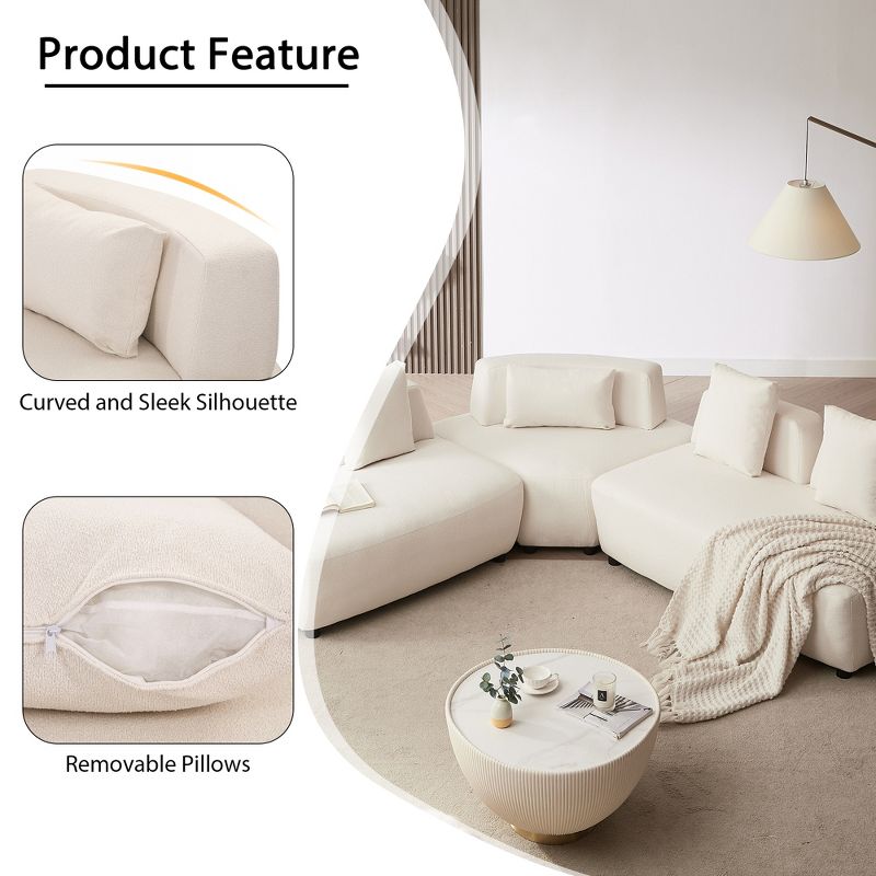 92.5" 3 PCS Convertible Sectional Sofa Couches with Removable Pillows-ModernLuxe, 5 of 14