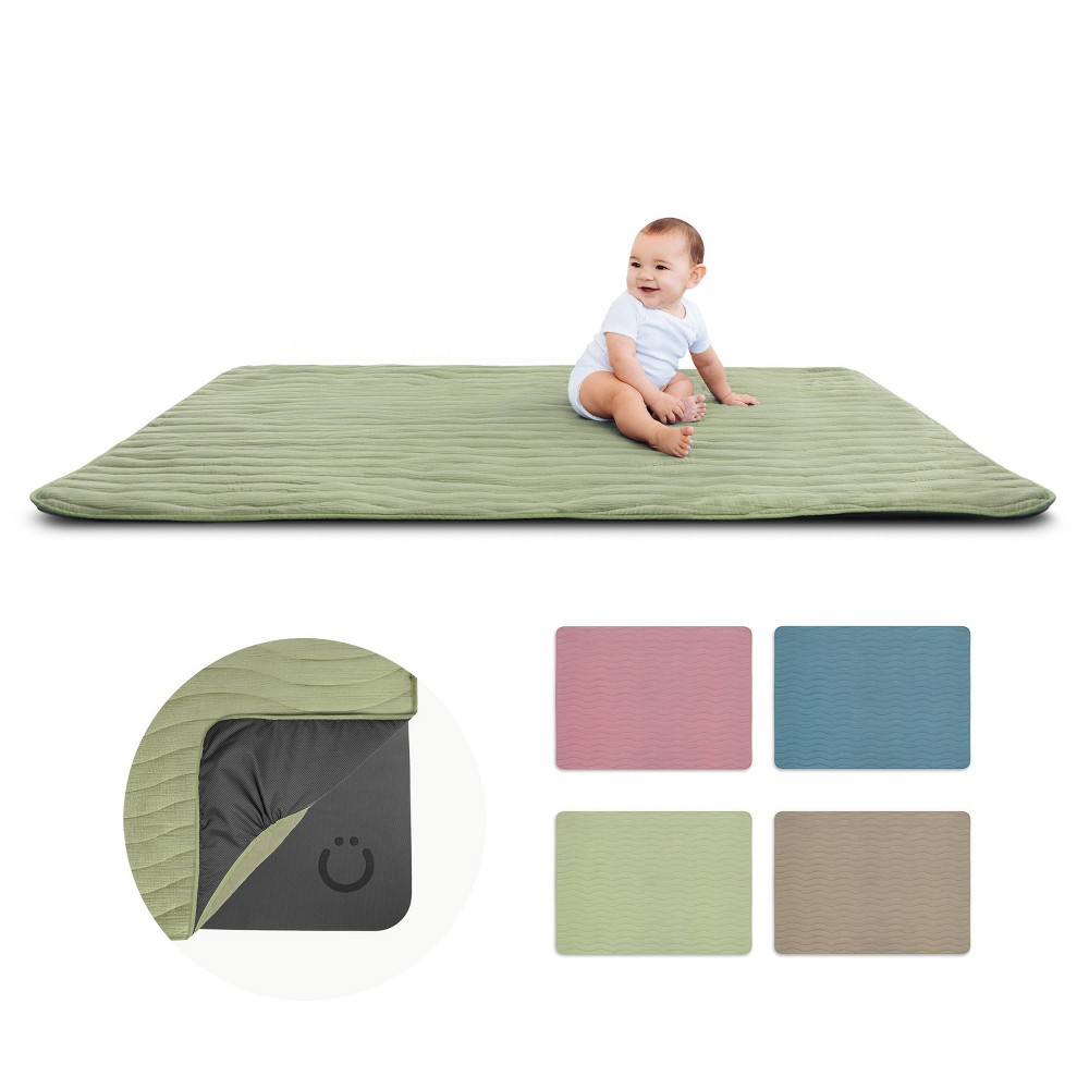 Ubbi Baby Tummy Time Floor Mat, Thick Padded Foam Playmat for Infants & Toddlers - Lily Pad/Green