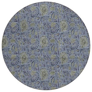 Denim Blue Navy Blue And Gray Floral Washable Indoor Outdoor Area Rug - 1 of 4