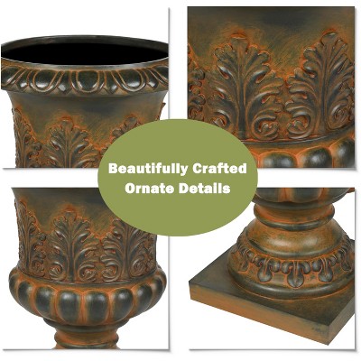 Classic Weathered Brown 18" MgO Urn Planter for Outdoor Elegance