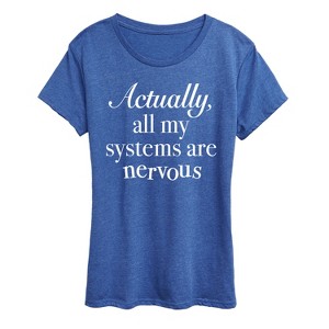 Women's Instant Message All Systems Nervous Short Sleeve Graphic T-Shirt - Heather Royal Blue - 4X - 1 of 4