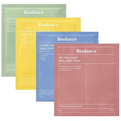 Biodance Real Deep Mask Variety Set - 4 Masks for Pore Care, Hydration, Calming and Dark Spot Treatment