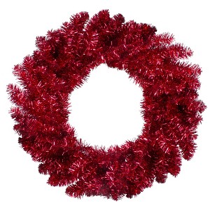 Northlight Metallic Artificial Double Tinsel Christmas Wreath - 24" - Red - Unlit - 1 of 3