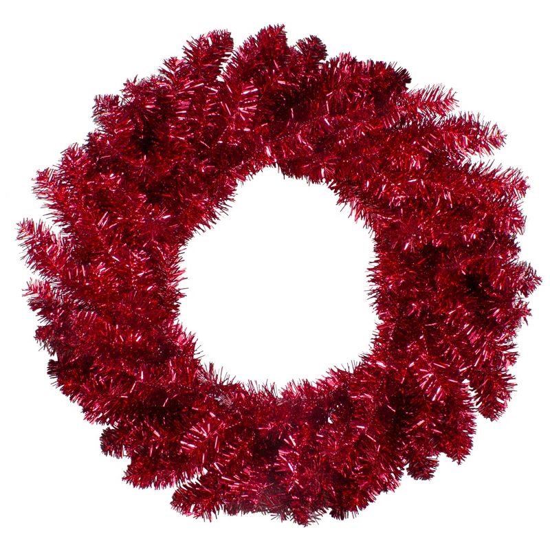 Northlight 24" Metallic Red Artificial Double Tinsel Christmas Wreath - Unlit, 1 of 4