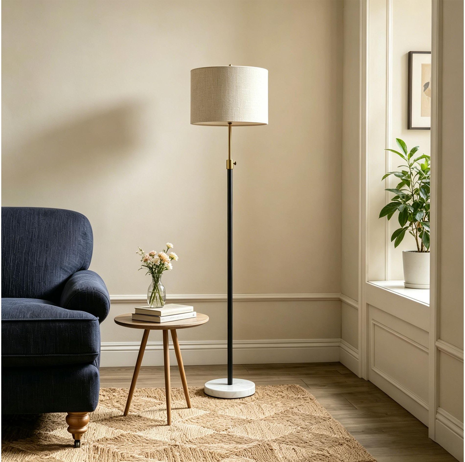 Maxax 67" Adjustable Black and Brass Marble Floor Lamp,Dimmable Modern Standing Lamp for Living Room Bedroom Office,Bulb Not Included