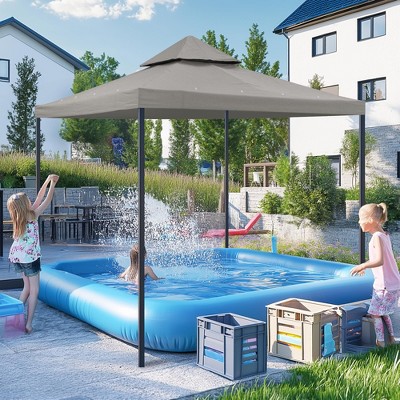 Gray Polyester 8' x 8' Dual-Tier Gazebo Canopy Replacement Top