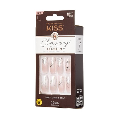 KISS Products Classy Premium Long Square Glue-On Fake Nails - Stunning! - 33ct