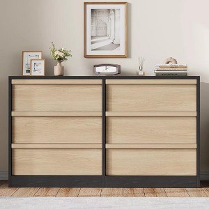 Garvee Modern Double Dresser Organizer with 6 Drawers Large Storage, Wooden Chest of Drawers for Living Room, Bedroom, Nursery, Hallway - 1 of 4