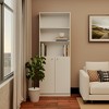HomeRoots 71" White Wood Three Tier Bookcase with Two Doors - 2 of 4