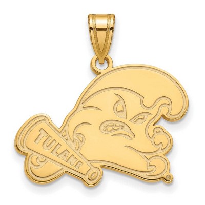 Black Bow Jewelry 14k Yellow Gold Tulane Green Wave NCAA Large Pendant