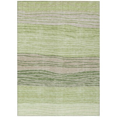 Artichoke Green And Taupe Striped Washable Indoor Outdoor Area Rug
