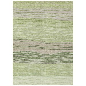 Artichoke Green And Taupe Striped Washable Indoor Outdoor Area Rug - 1 of 4