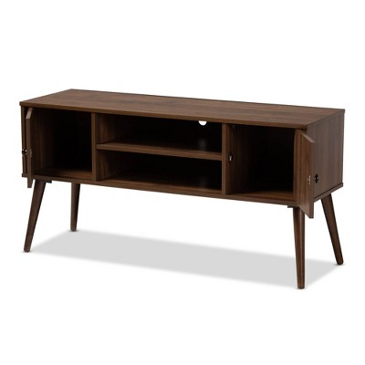 Walnut Brown Mid-Century Modern 2-Door TV Stand