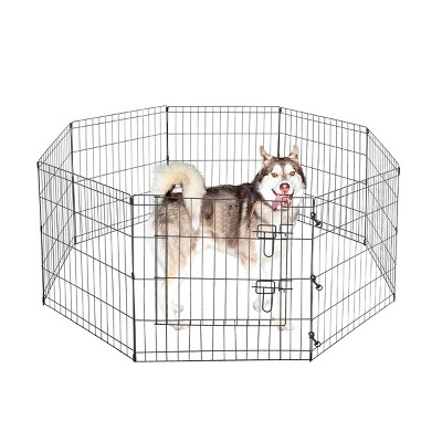 Satin Black Metal 8-Panel Folding Pet Playpen with Door