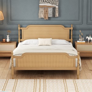 Merax Rustic & Retro Traditional Rattan Bed Frame with Pine Wood Structure - 1 of 4