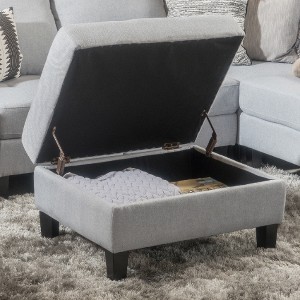 Lyngins Tufted Storage Ottoman, Waffle Stitch Upholstered Ottoman with Storage, 28.75"W Foot Stool with Birch Wood Legs, Storage Bench for Living Room - 1 of 4
