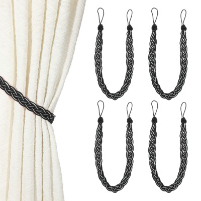 Unique Bargains Braided Polyester Elegant Design Durable Curtain Tiebacks Black 4 Pcs