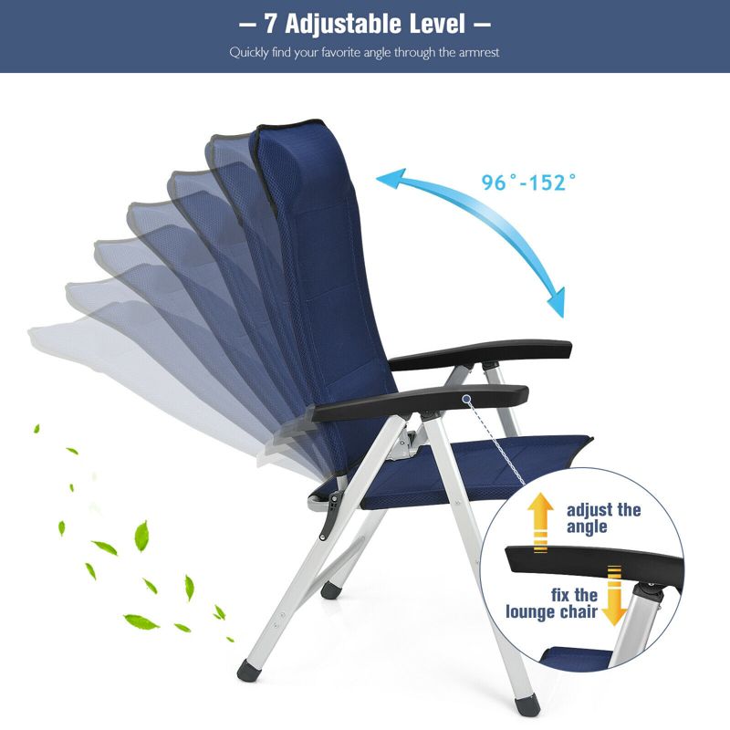 Tangkula 4PCS Outdoor Patio Folding Dining Chairs with Reclining Backrest and Headrest Navy, 4 of 8