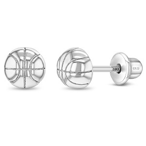 Girls' Polished Basketball Screw Back Sterling Silver Earrings - In Season Jewelry - 1 of 4