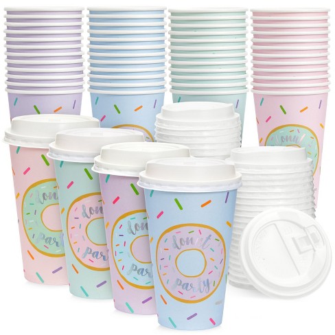 48 Pack Disposable 16 oz to Go Paper Coffee Cups with Lids for Floral Party Supplies, Wedding Shower, 4 Pastel Colors