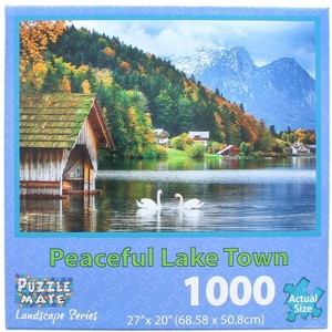 Puzzle Mate Peaceful Lake Town 1000 Piece Jigsaw Puzzle - 1 of 4