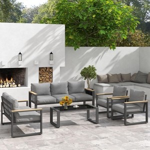 Heynemo Aluminum Patio Furniture Set, 8 Piece Outdoor Conversation Set with Coffee Table, Metal Patio Furniture Set for Porch Backyard Garden - 1 of 4