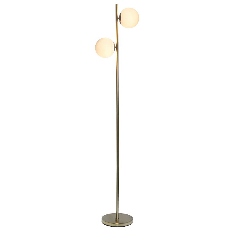 66" Tall Mid-Century Modern Tree Floor Lamp with Dual White Glass Globe Shade - Simple Design, 2 of 10