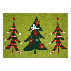 HomeRoots 17" X 29" Green And Red Christmas Trees Outdoor Coir Door Mat - 1 of 4