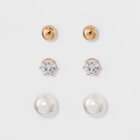 Gold Pearl & Diamante Stud Earring Pack