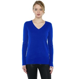 JENNIE LIU Women's 100% Pure Cashmere Long Sleeve Ava V Neck Pullover Sweater - 1 of 2