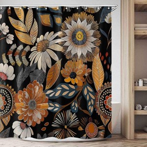 Boho Floral Shower Curtain Yellow Abstract Bohemian Flowers Botanical Leaf Bathroom Curtain 70.8x70.8 Inch - 1 of 1