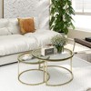 Coffee Tables Set of 2, 31.5" Round Nesting Table, Small Nesting Coffee Table with Adjustable Non-Slip Fee, Glass Top Gold Legs Stack Coffee Tables - 2 of 4