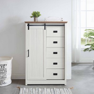 Airsurfer 5 Drawers Cabinet with Sliding Door, Modern Dresser 5 Chest of Drawers, Storage Organizer Cabinet for Bedroom, Hallway, Living Room - 1 of 4