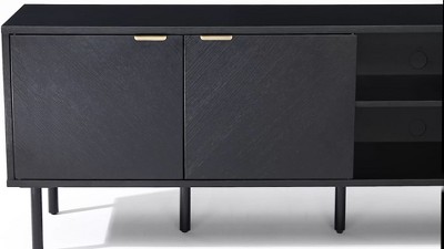 Brody Black Oak Record Storage Sideboard with Brass Handles
