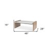 HomeRoots 48" Natural and White Solid Wood And Genuine Marble Coffee Table - 3 of 4