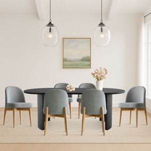 7-Piece Oval Dining Table Set, Modern Wood Table in Black or Oak with 6 Upholstered Chairs, Solid Wood Legs-Maison Boucle - 1 of 4