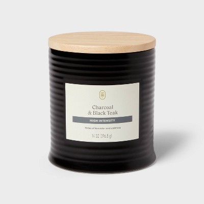 2-Wick High Intensity Ceramic Jar Candle with Lid Charcoal and Black Teak 14oz - Threshold™