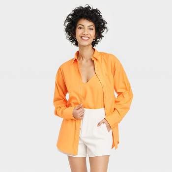 Women's Long Sleeve Oversized Button-Down Shirt - A New Day™ Orange XL