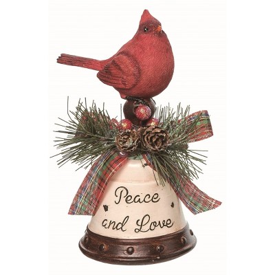 Transpac Resin Red Christmas Cardinal and Bell Figurine