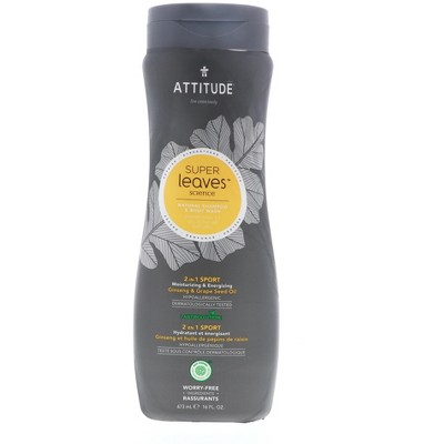 Attitude Super Leaves Shampoo & Body Wash, Ginseng & Grape Seed Oil, 16 oz