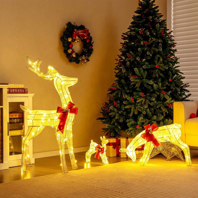 Costway 3 PCS Lighted Reindeer Family Set Pre-lit Christmas Decoration with 230 LED Lights, 4 of 11