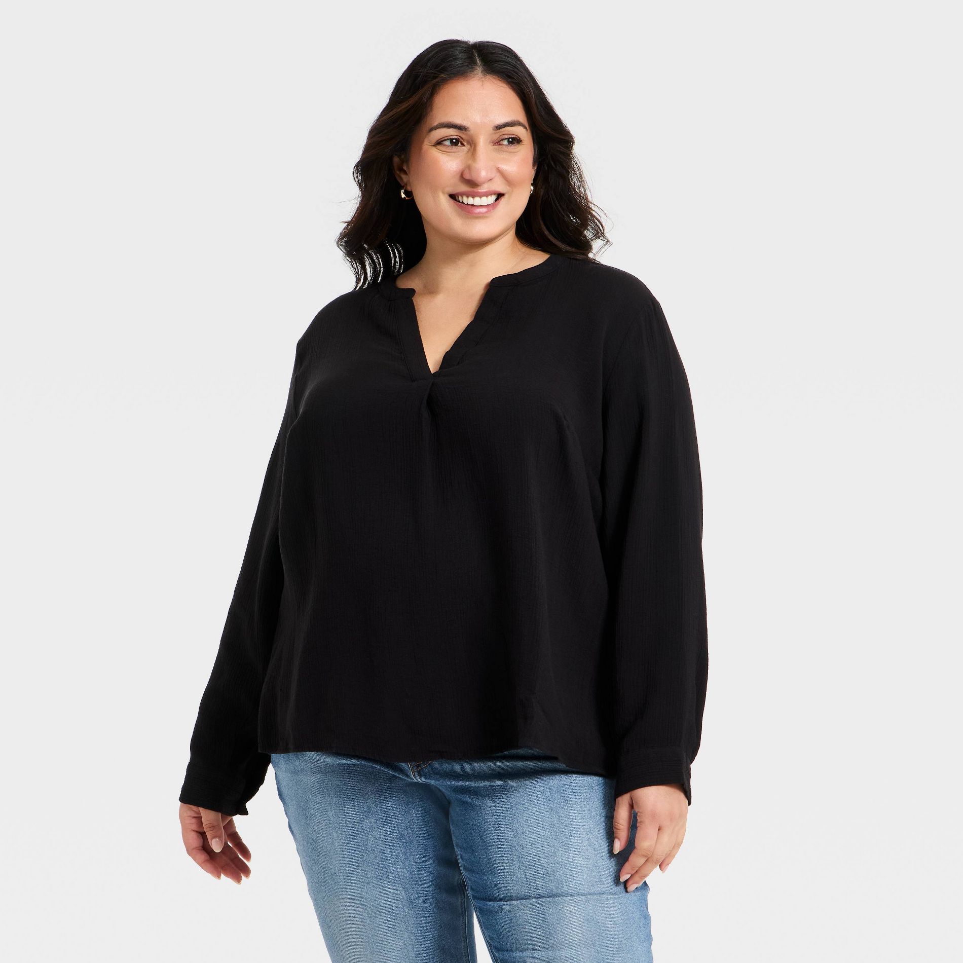 Women's Long Sleeve Popover Blouse - Ava & Viv™