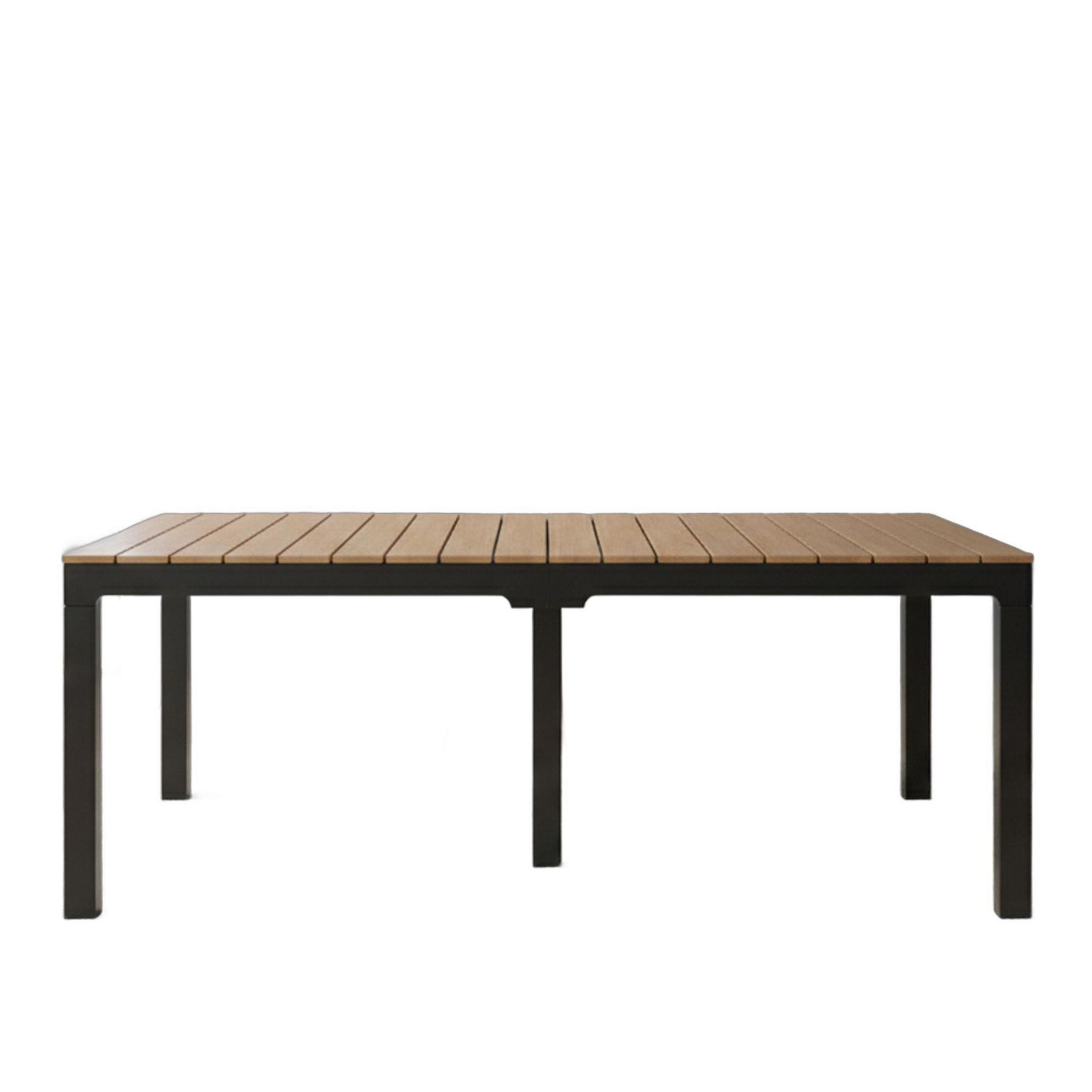 HomeRoots 71" Brown And Black Heavy Duty Plastic Outdoor Dining Table with Umbrella Hole