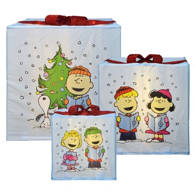 Peanuts Peanuts 30 24 18in LED Presents Printed  Carolers Skaters, Blue