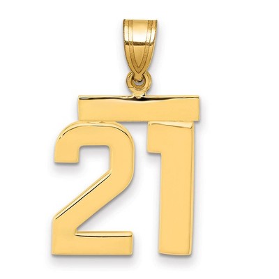 Black Bow Jewelry 14k Yellow Gold, Athletic Collection Medium Polished Number 21 Pendant