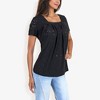 Anna-Kaci Women's Eyelet Square Neck Top with Pleated Front, Lightweight Comfortable Casual Blouse - 2 of 4