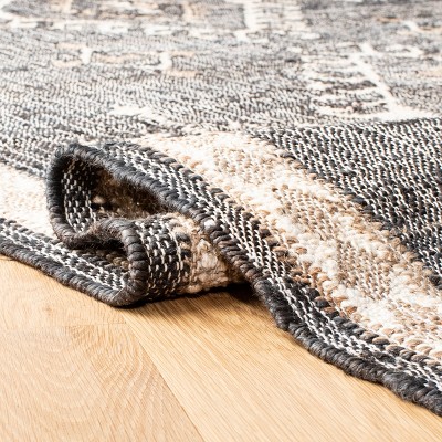 Bohemian Nomad Black and Ivory Handwoven Cotton Square Rug