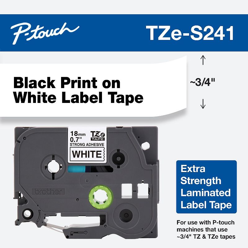 Brother TZe Extra-Strength Adhesive Laminated Labeling Tape 3/4w Black on White TZES241, 2 of 7