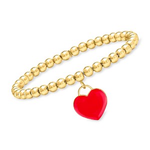 Pure Collection by Ross-Simons Italian 5mm 18kt Gold Vermeil Bead Stretch Bracelet With Red Enamel Heart Charm. 7 inches - 1 of 4