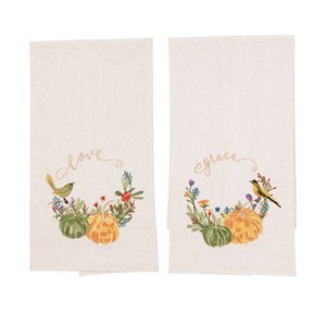Transpac Fall Harvest Thanksgiving Pumpkin Embroidered Kitchen Towels Cotton - 1 of 1